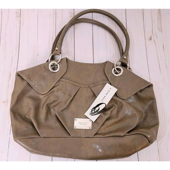 NWT Nine West Eden Greige Grey Beige Satchel Handbag Purse - Picture 1 of 4
